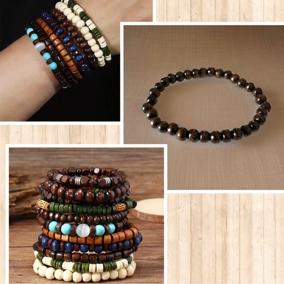 🔴 5 for $10 ONE Vintage Style Bohemian Wooden Beaded Stacking Bracelet - Picture 1 of 7
